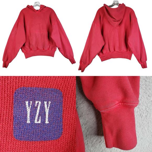 YZY Gap Hoodie Adult Medium M Red Heavyweight Pocket Yeezy Pullover Distressed